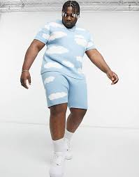 Our latest drop of co ords sets has your matching outfit game nailed. Asos Design Knitted Co Ord Shorts With Cloud Design In Blue Asos