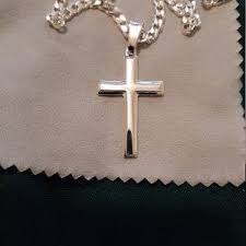 Mens Sterling Silver Cross Necklace With Figaro Chain And Etsy Sterling Silver Cross Necklace Cross Necklace Silver Sterling Silver Cross