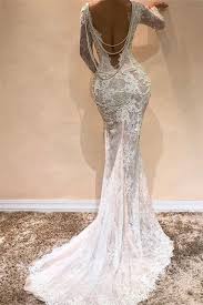 Buy open back wedding dress and get the best deals at the lowest prices on ebay! Lace Mermaid Long Sleeve Wedding Dresses Sexy Open Back Long Evening Dresses With Pearl Chains Newarrivaldress Com