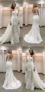 Mermaid Wedding Dress With Detachable Train Long Sleeve Lace Bridal Gowns Chur Long Sleeve Sheath Wedding Dress Wedding Dresses Lace Wedding Dress Long Sleeve