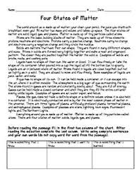 The Four States Of Matter States Of Matter Matter Science Reading Comprehension Worksheets