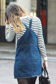 Denim Pinafore Dress Stripe Simple Casual Dungaree Dress Ombre Hair Style Fashion New Look Fashion Winter Dress Outfits Fashion
