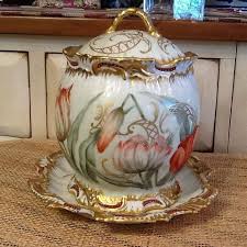 T V Limoges France Large Covered Pot With Matching Plate A Very Beautiful Piece Measures 7 1 2 Tall Hand Painted Porcelain Lovely Antiques Tea Cups Vintage