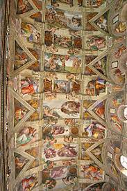 The story of the book of genesis is featured on the ceiling. Sistine Chapel Ceiling Wikimedia Commons
