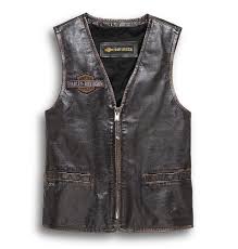 Harley Davidson Mens Eagle Graphic Distressed Leather Vest Slim Fit 98078 19vm 000s