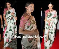 Deepika Padukone In Sabyasachi Saree South India Fashion Sabyasachi Sarees Stylish Sarees Floral Print Sarees