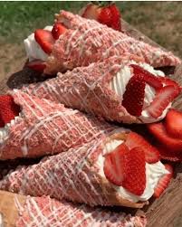 Cream Cheese And Strawberry Stuffed Waffle Cones Waffle Cone Recipe Strawberry Waffles Waffle Cones
