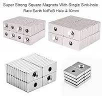 Super Strong Square Magnets With Single Sink-hole Rare Earth NdFeB Hole  4-10mm