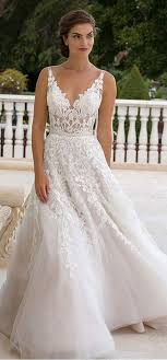 Marvelous Tulle V Neck Neckline See Through A Line Wedding Dresses With Lace Appliques Wedding Dresses Wedding Dresses Lace A Line Wedding Dress