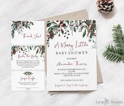 Merry Little Baby Shower Invitation With Berries And Greenery Etsy In 2021 Holiday Baby Shower Invitations Christmas Baby Shower Invites Holiday Baby Shower