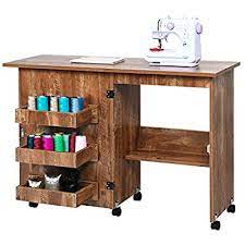 Motor, treadle pedal and base, treadle rod, treadle extension, gooseneck light, on and off switch. Buy Folding Sewing Table Multifunctional Sewing Machine Table With Storage Shelves Adjustable Sewing Craft Cart With Lockable Casters Wood Sewing Table Cabinet Art Desk For Small Spaces Brown Online In Turkey B08l4s56fy