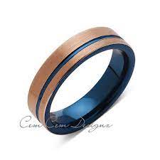 6mm Brushed Rose Gold And Blue Tungsten Ring Mens Wedding Band Blue Mens Ring Rings Mens Wedding Bands Blue Tungsten Ring Mens Wedding Bands Blue