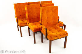 Milo Baughman Style Dillingham Mid Century Orange And Walnut Upholstered Dining Chairs Upholstered Dining Chairs Dining Chairs Modern Furniture Online