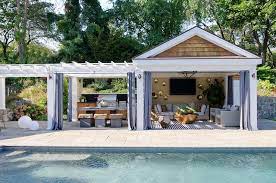 Check spelling or type a new query. Pool Cabana With Gray Grommet Curtains Transitional Deck Patio