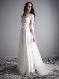 Long Sleeve Lace Wedding Dress With Silk Chiffon And Soft English Tulle Skirt Zo Long Sleeve Wedding Dress Lace Boho Wedding Dress Lace Wedding Dress Sleeves