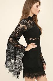 Mink Pink Drama Queen Black Lace Dress Lace Dress Bell Sleeve Mini Dresses Black Lace Dress