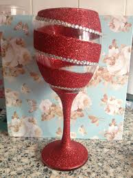 Red Glitter Wine Glass With Crystal Rhinestones In 2020 Glitter Wine Glasses Diy Diy Wine Glass Diy Wine Glasses