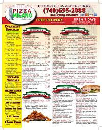 The pickle pizza starts with thousand island dressing, ground beef, onions, milano's premium mozzarella cheese, topped off with bacon and pickles then a sesame seed crust. Online Menu Of Pizza Milano Restaurant St Clairsville Ohio 43950 Zmenu