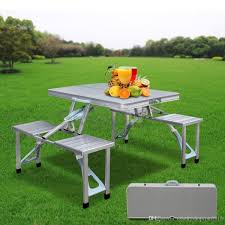 Portable folding picnic table with 4 seats. Outdoor Garden Aluminum Portable Folding Camping Picnic Table W 4 Seats Tech Nuggets