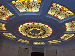 Traditional tray ceilings will feature crown molding around the edge of the ceiling and at each recess. Pin By Alam Ilyas On My Stained Glass Ceiling Design False Ceiling Design House Ceiling Design