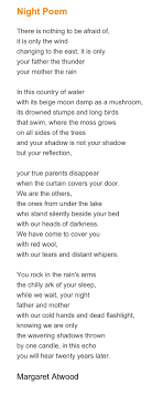 Margret Atwood Inspirational Poems Poems Night Poem