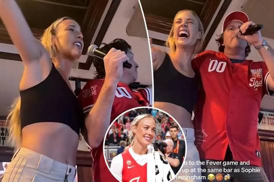 GOTTA LOVE SOPHIE CUNNINGHAM! 🇺🇸 Sophie got up at an Indy bar and sang  Toby Keith's “Courtesy of the Red, White and Blue” as the crowd belted it  out right along with