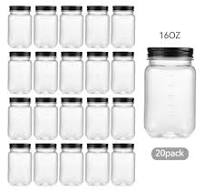 Novelinks 16 Ounce Plastic Jars with Lids Food Storage Containers 20 Pack  Airtight Containers Clear Plastic Containers for Food - BPA Free,Black