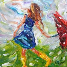  Original Oil Painting Rain Dance Girl Palette Knife Etsy Painting Rain Art Dancing Drawings
