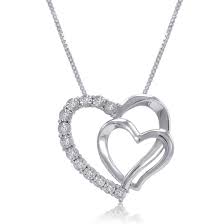Sterling Silver Double Heart Diamond Pendant Necklace On An 18 In Chain 05ct Tw Of Genuin Heart Pendant Diamond Diamond Pendant Diamond Heart Pendant Necklace