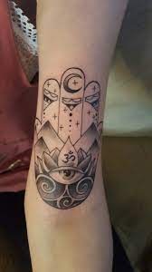 Hamsa Tattoo Protection From Evil Eye Om Symbol Moon Lotus Flower Tattoo Funky Tattoos Geometric Tattoo Tattoos
