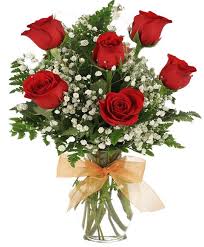 Non puoi ritirare di persona? 6 Rose Rosse A Bocciolo Grande Con Gypsophila E Verde Decorativo