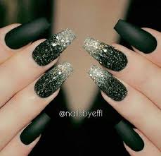 Black And Silver Glitter Acrylic Nails Bottle Green Glittered Omber Coffin Nails Ombre Glittered Bottle Green Coffin Nails Looks Decent And Amazing Black Ombre Nails Black Nail Designs Black Nails