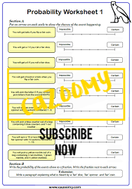 Probability is a branch of math that calculates the likelihood of the occurrence of some given event, which is expressed as a number from 1 to 0. Probability Worksheets New Engaging Cazoomy