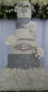 White Silver Wedding Cake Diamond Wedding Cakes Wedding Dress Cake Tiered Wedding Cake