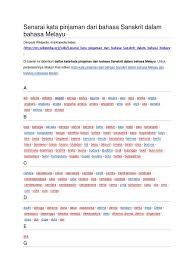 Perkara yang telah putus, tetapi ditimbulkan kembali. Senarai Kata Pinjaman Dari Bahasa Sanskrit Dalam Bahasa Melayu