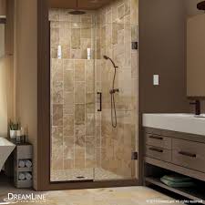 Unidoor Plus 42 To 42 1 2 Inch X 72 Inch Semi Frameless Pivot Shower Door With Hardware In Oil Rubbed Bronze With Handle Frameless Hinged Shower Door Shower Doors Frameless Shower Doors