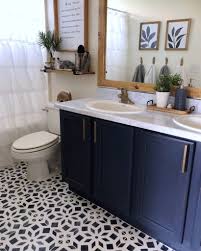 Bathroom small modern 3 4 white tile and ceramic tile linoleum floor bathroom idea in vancouver with raised panel. Bathroom Makeover Phase 2 Chalk Painted Linoleum Floors All Things Thrifty