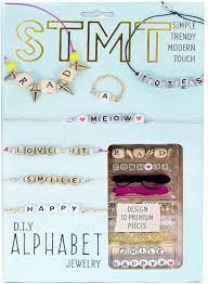 This stmt diy personalized jewelry kit for kids contains everything needed to create up to 10 personalized pieces of jewelry, from alphabet beads and charms . Stmt Diy Alphabet Jewelry Set The Toy Box Cayman