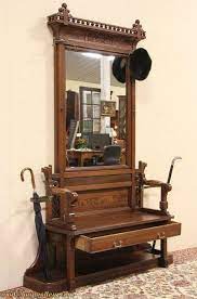 Eastlake 1875 Antique Hall Bench Stand Mirror Eastlake Furniture Antique Hall Tree Antique Furniture