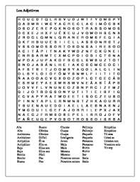 Hidden word puzzles in spanish. Adjetivos Spanish Adjectives Wordsearch Teaching Resources