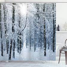 Maybe you would like to learn more about one of these? Amazon Com Ambesonne Winter Shower Curtain Snow Covered Forest Idyllic Early Morning Scenery Seasonal Xmas Nature Cloth Fabric Bathroom Decor Set With Hooks 70 Long Black White Slate Blue Home Kitchen
