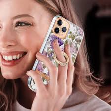 For iPhone 11 Pro Max Ring IMD Flowers TPU Phone Case (Purple Peony)