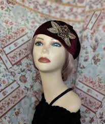 1920's Style Burgundy Maroon Deep Red Cloche Turban Hat Headpiece Hair  Jewelry 20s Gatsby Vintage Downton Abbey Garden Party Art Deco