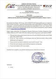We did not find results for: Pengumuman Peserta Uji Kompetensi Program Pelaksanaan Sertifikasi Kompetensi Kerja Pskk Tahun 2020 Itny Lembaga Sertifikasi Profesi