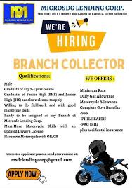 HIRING ‼️ HIRING ‼️ 📢 JOB ALERT!! MICROSDC Lending Corp. DAGUPAN Branch is  currently in need of: 📌 BRANCH COLLECTORS For interested applicants, you  may send me your Full Name, Address, and