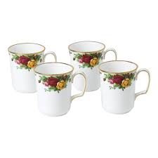 Youthful and exuberant, this set of matching polka blue & polka rose mugs are charmingly fashioned in fine bone china, and each piece combines everyday form and function with intricate detailing, vibrant colors and a classic floral motif. Old Country Roses Mug Set Of 4 Royal Albert Australia