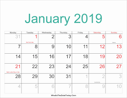 Monthly Calendar January 2019 Printable Holiday Calendar Printable Monthly Calendar Printable January Calendar
