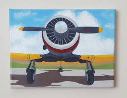 Plane Painting Propeller Plane Cloud Painting Original Etsy Airplane Painting Small Paintings Cloud Painting
