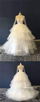Gorgeous Illusion Long Sleeves Open Back Wedding Dresses Unique Layered Cupcake Wedding Dresses Wit Wedding Dresses Wedding Dress Styles Classic Wedding Dress