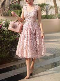 Tea Length A Line V Neck Blush Pink Wedding Guest Dresses Cocktail Dresses Wgd1712001 Blush Pink Wedding Dress Pink Wedding Guest Dresses Wedding Attire Guest
